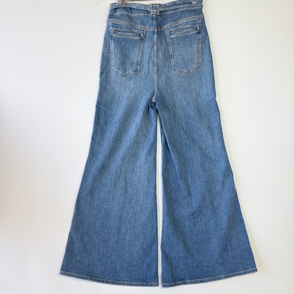 Pilcro Wide Leg Jeans Women 28 Blue High Rise Horsebit Buckle Patch Pockets - Picture 5 of 16